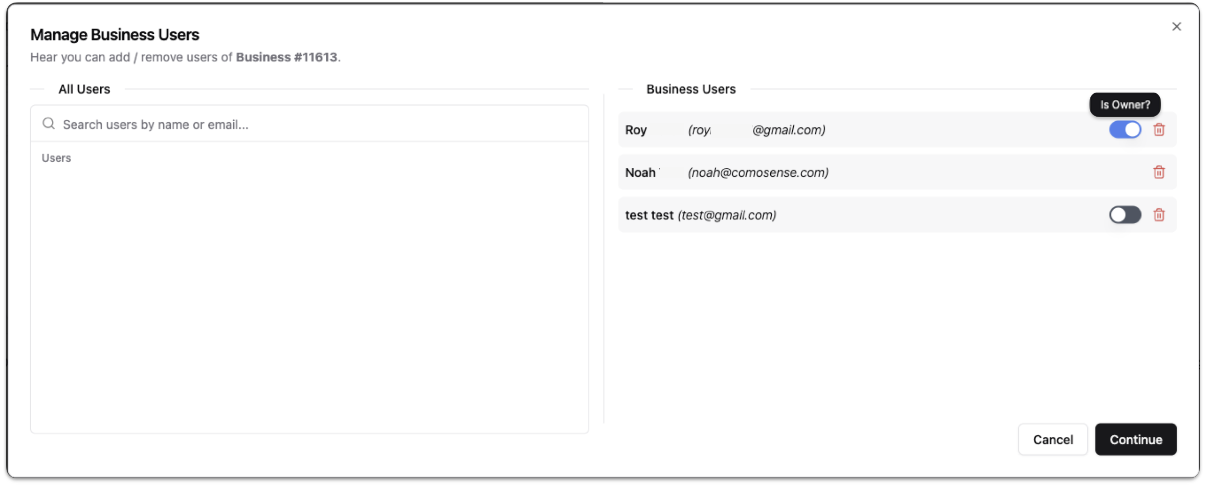 Manage Business Users - “Is Owner?”